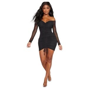 NWT Pretty Little Thing Mesh Bodycon Ruched /Cinchable Little Black Dress Size 6